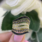 Yellow Gold Six Row Wave Statement Ring with Black and White Earth Mined Diamonds (etsy image id: 4397894400)