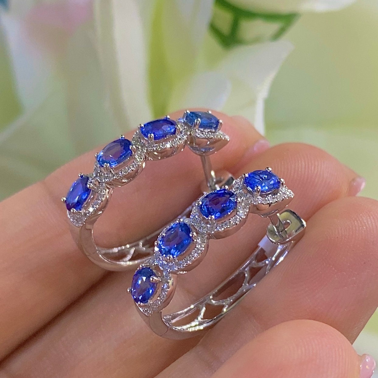14K White Gold 1.88ct Sapphire Earrings with 0.31 diamonds DCE13551-20. SNJ (etsy image id: 4420009858)