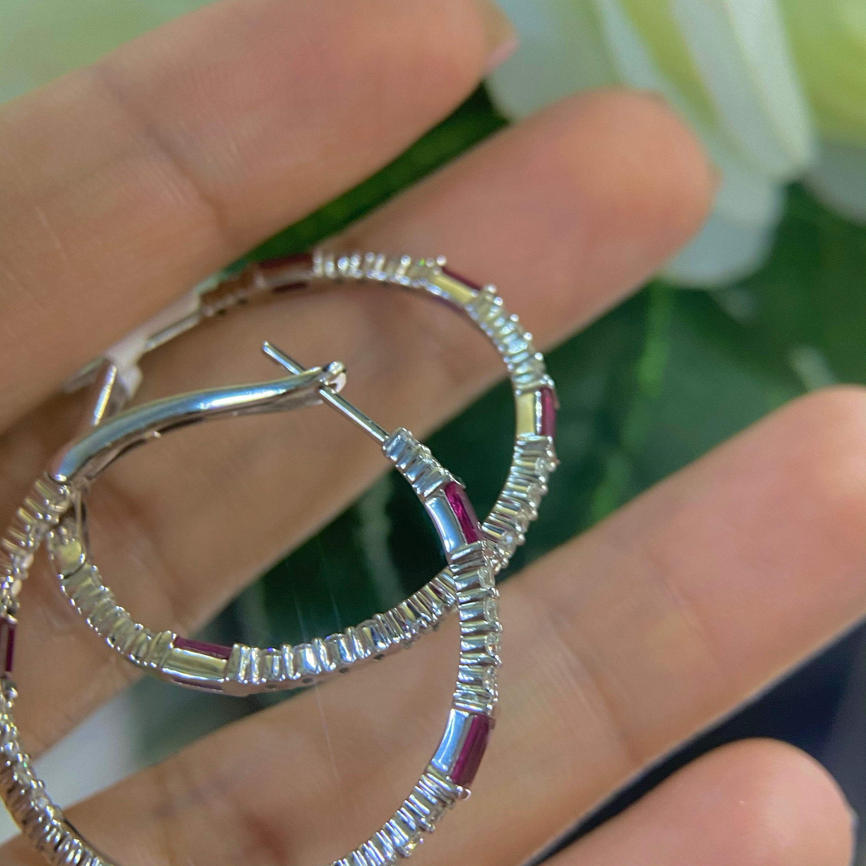 14K White Gold 0.86ct Rubies Hoops with 0.95ct in Diamonds. DC-E14140-12 (etsy image id: 4508910648)