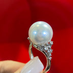 Natural South Sea Pearl 14mm, set in 14K White Gold Ring with 0.33ct in Diamonds. (etsy image id: 4516749384)