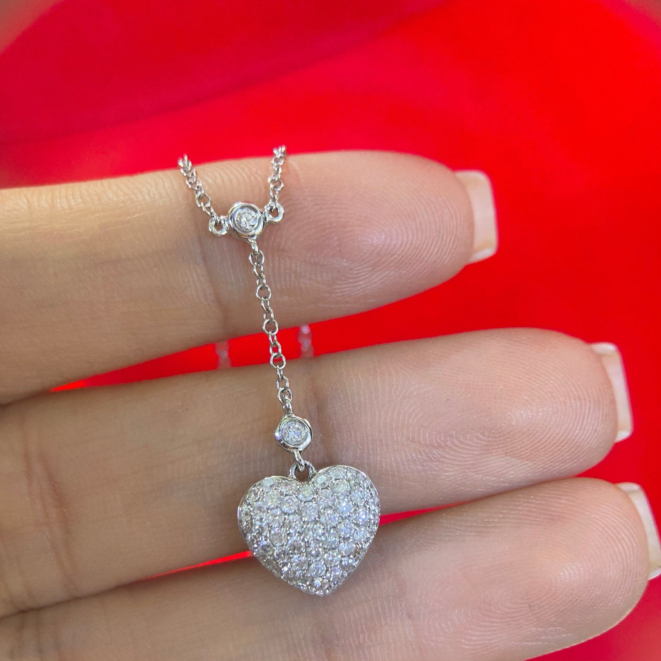 0.75ct round cut diamonds Heart shape pedant necklace in 14k WG (etsy image id: 4519598608)