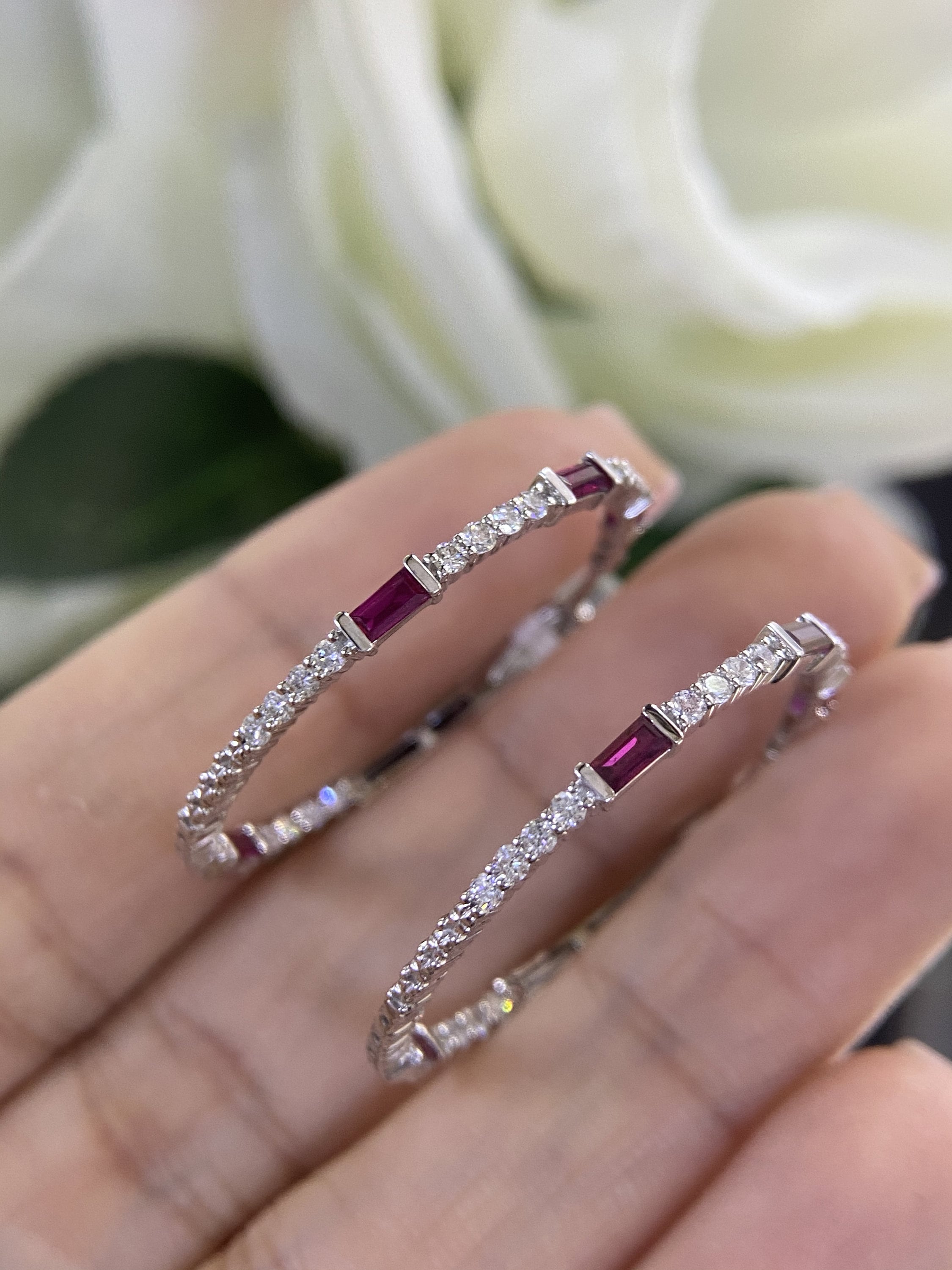 14K White Gold 0.86ct Rubies Hoops with 0.95ct in Diamonds. DC-E14140-12 (etsy image id: 4556279457)
