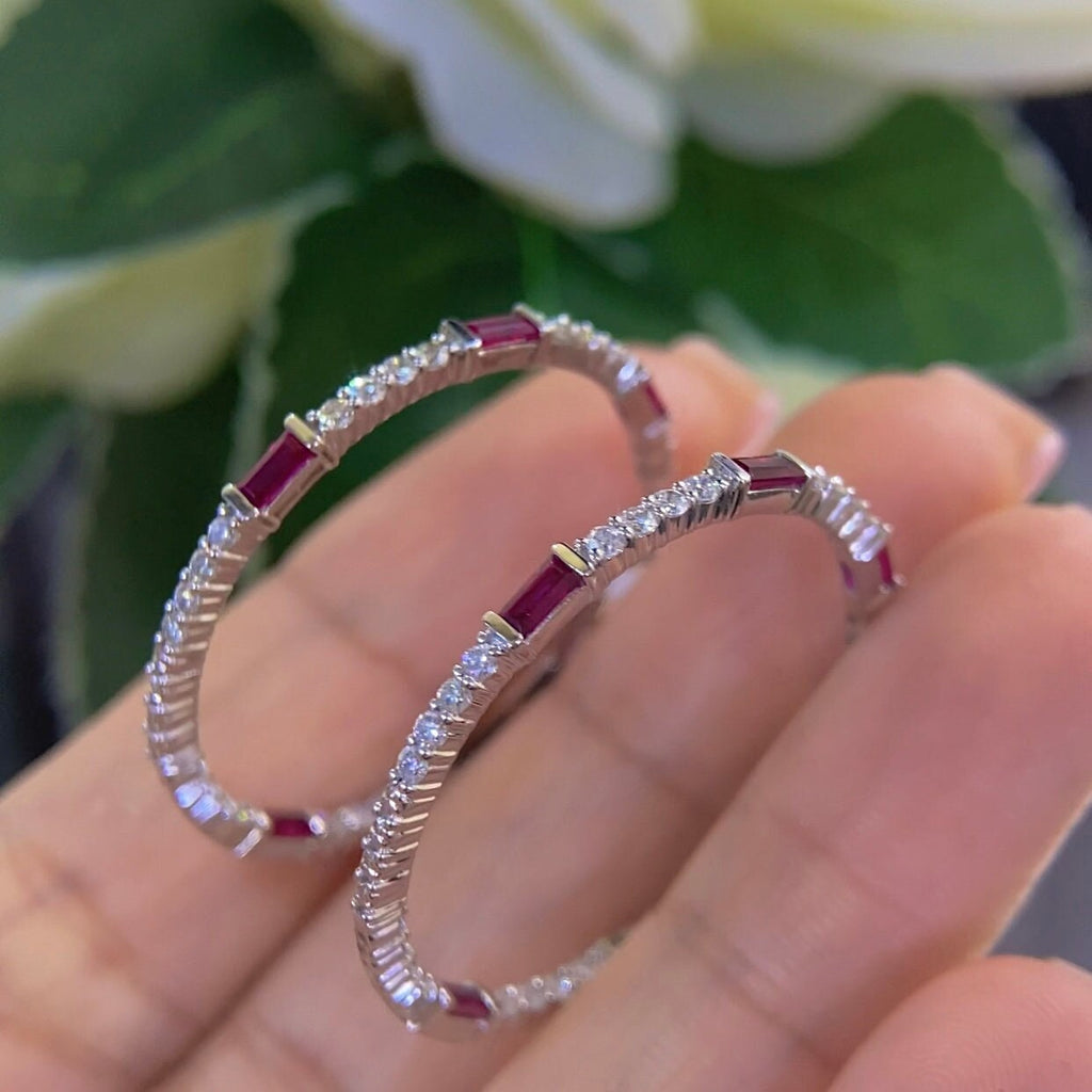 14K White Gold 0.86ct Rubies Hoops with 0.95ct in Diamonds. DC-E14140-12 (etsy image id: 4556282891)