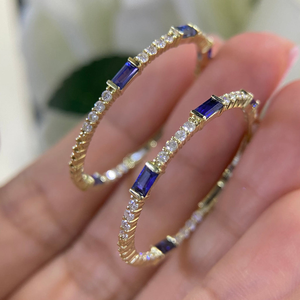 14K Yellow Gold 0.85ct Diamonds & 1.29ct Sapphires Hoops-Earrings (etsy image id: 4556862931)