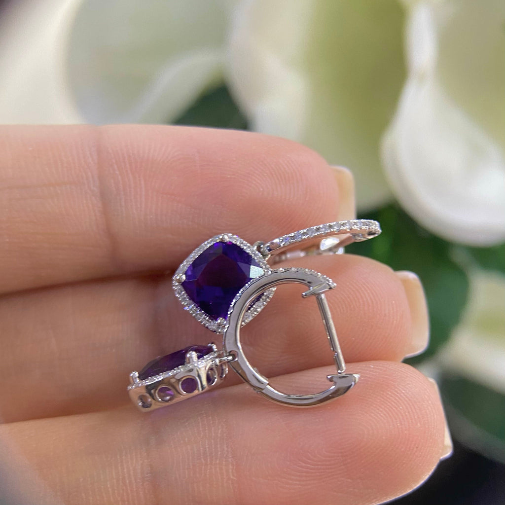 14K White Gold  2.79ct Amethyst Earrings 0.15ct with diamonds. (etsy image id: 4556995597)