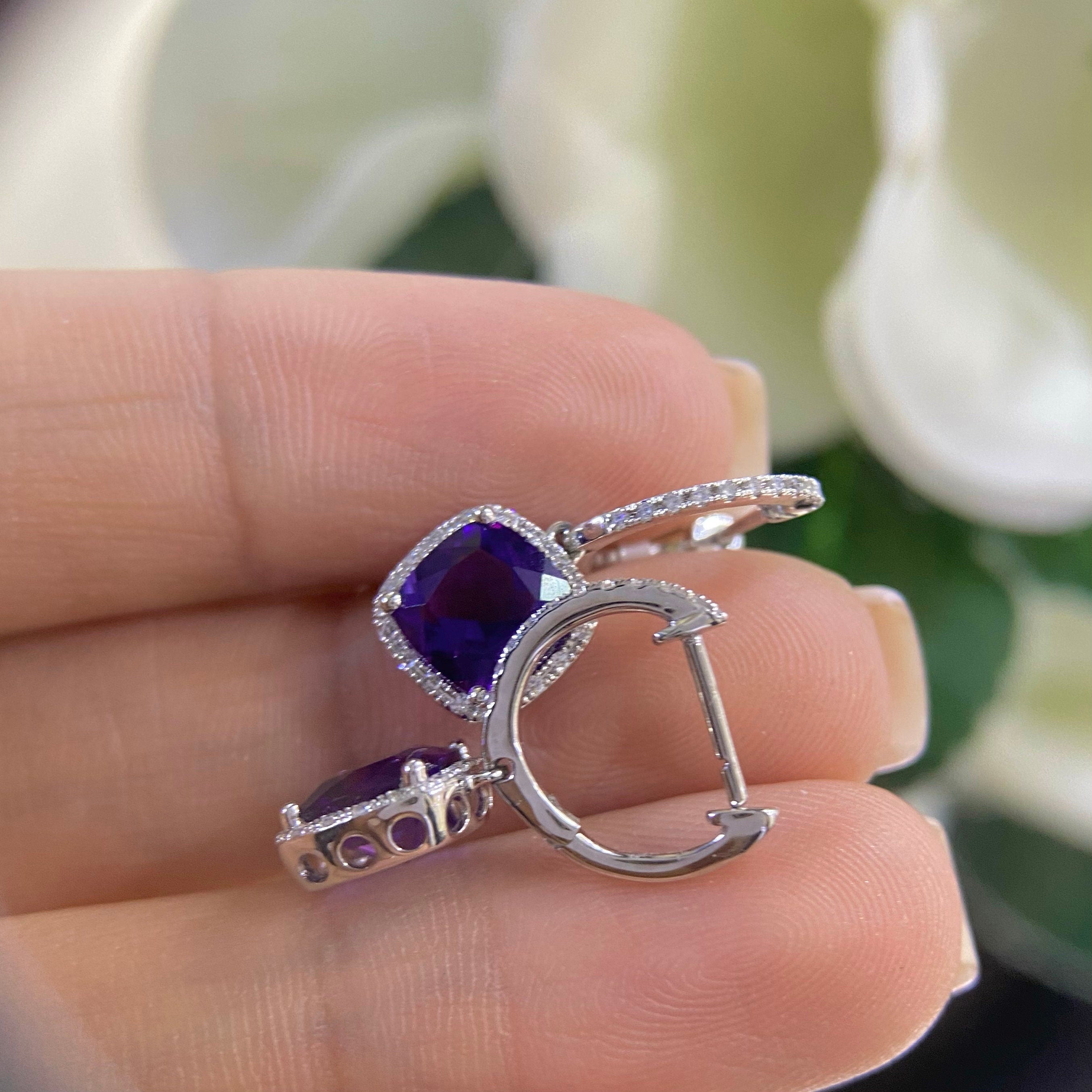 14K White Gold  2.79ct Amethyst Earrings 0.15ct with diamonds. (etsy image id: 4556995597)