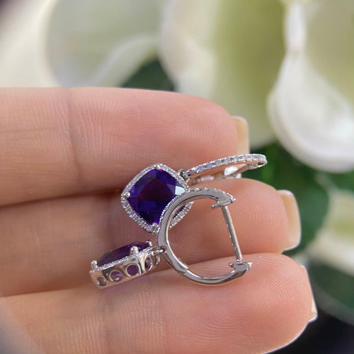14K White Gold  2.79ct Amethyst Earrings 0.15ct with diamonds. (etsy image id: 4556995597)