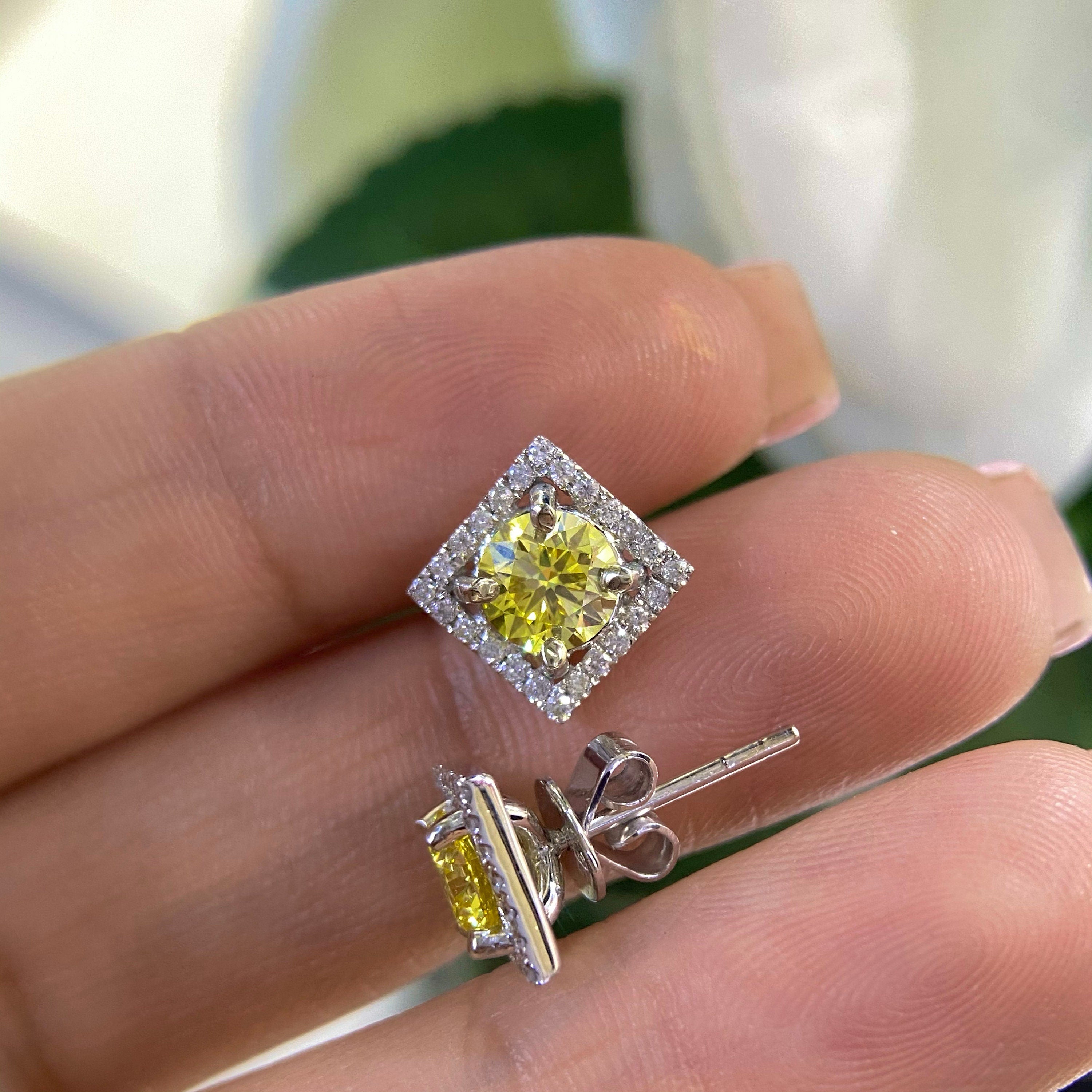 14K White Gold, Fancy Yellow 1.82ct Diamonds Earrings. (etsy image id: 4557044307)