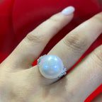 Natural South Sea Pearl 14mm, set in 14K White Gold Ring with 0.33ct in Diamonds. (etsy image id: 4564130645)