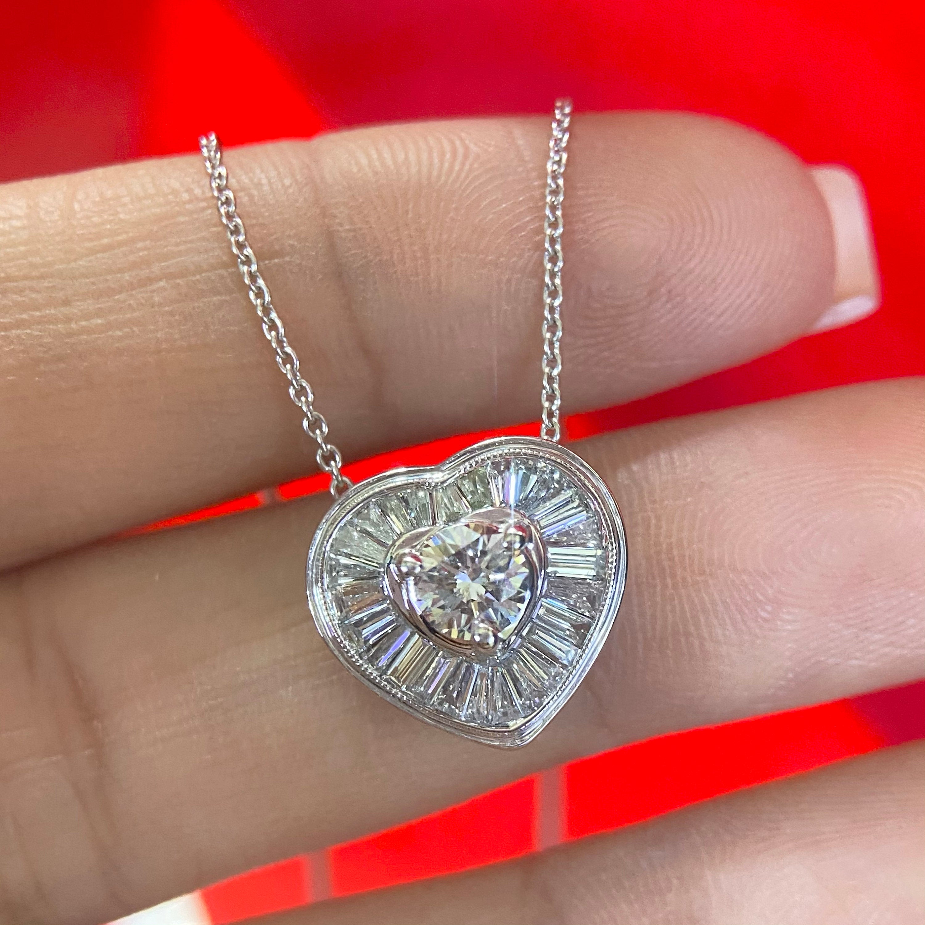 14K White Gold Heart pendant with 0.90ct in Diamonds. (etsy image id: 4566805525)