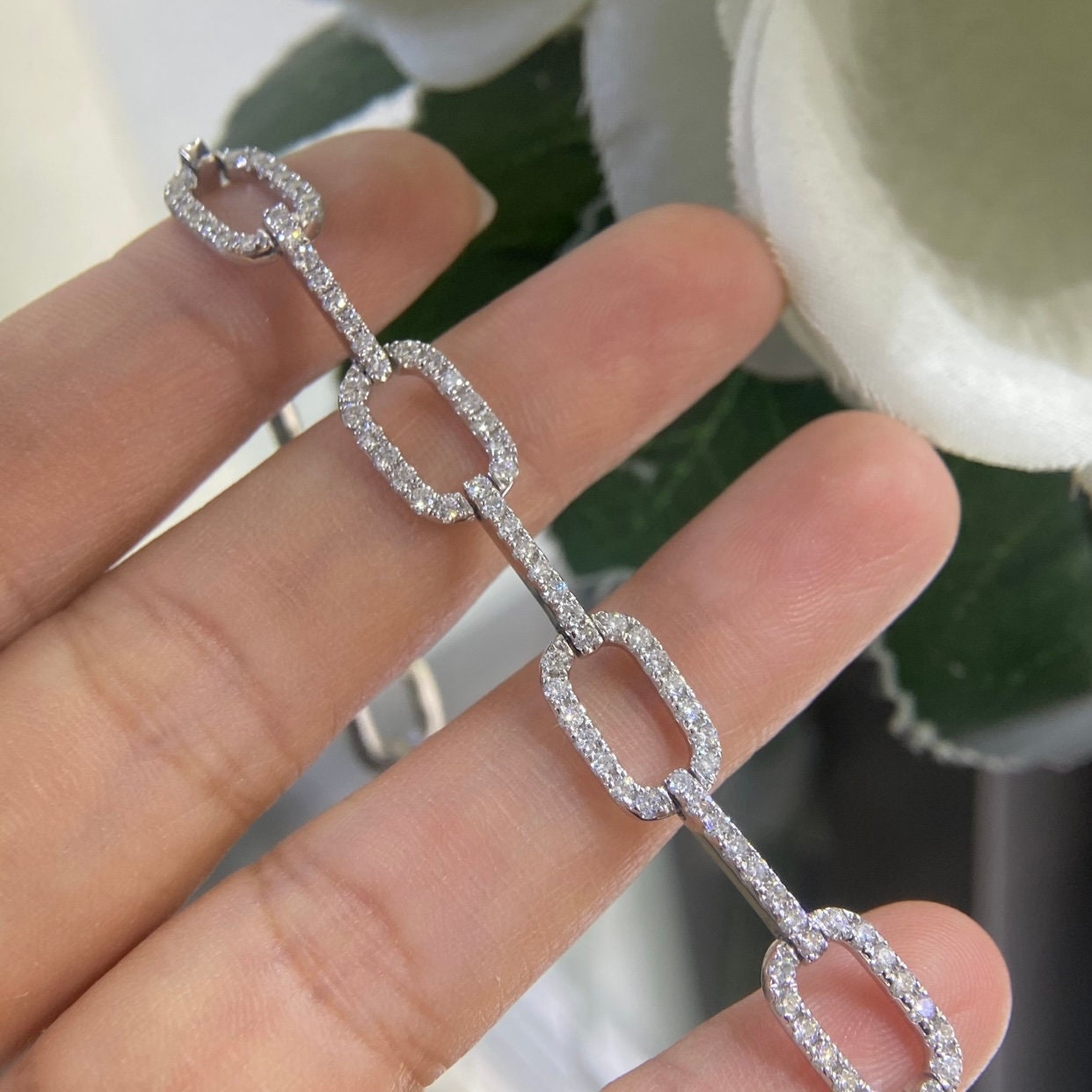 White Gold Clip Link Bracelet with Diamonds all Around (etsy image id: 4721853914)