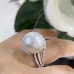 White Gold Diamond Ring Featuring a Large Natural Pearl (etsy image id: 4728469300)