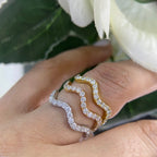 Three Row Curve Rings in Yellow, Rose and White Gold Full Circle Diamond Stacking Rings (etsy image id: 4767548331)