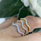 Three Row Curve Rings in Yellow, Rose and White Gold Full Circle Diamond Stacking Rings (etsy image id: 4767548339)