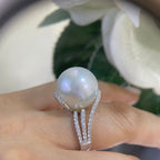 White Gold Diamond Ring Featuring a Large Natural Pearl (etsy image id: 4776720031)