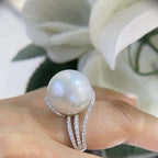 White Gold Diamond Ring Featuring a Large Natural Pearl (etsy image id: 4776720035)
