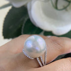 White Gold Diamond Ring Featuring a Large Natural Pearl (etsy image id: 4776720041)