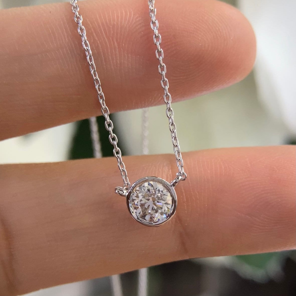 14K White Gold Natural Diamond 0.70ct Pendant Necklace. F color. VS2 Clarity DP0026 IZJJ. (etsy image id: 4791430954)