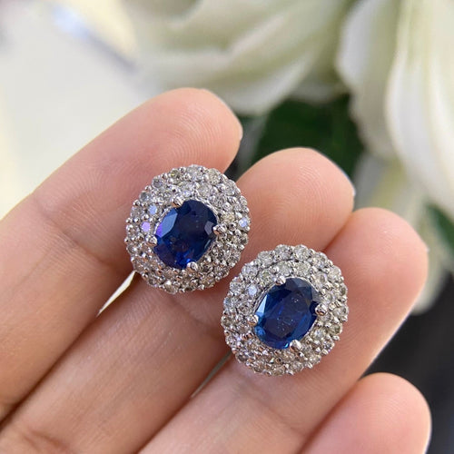 14K White Gold 3.50ct Sapphires Earrings with 1.76ct in Diamonds. SDER009 G,NJJ (etsy image id: 4791702116)