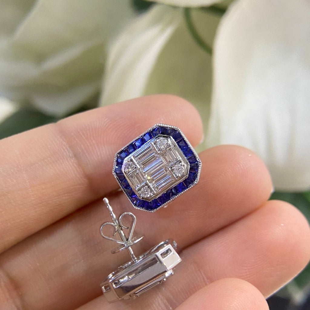 18K White Gold 1.28ct Sapphires Earrings with 0.94ct Diamonds. SDER007. ISTJ (etsy image id: 4791727398)
