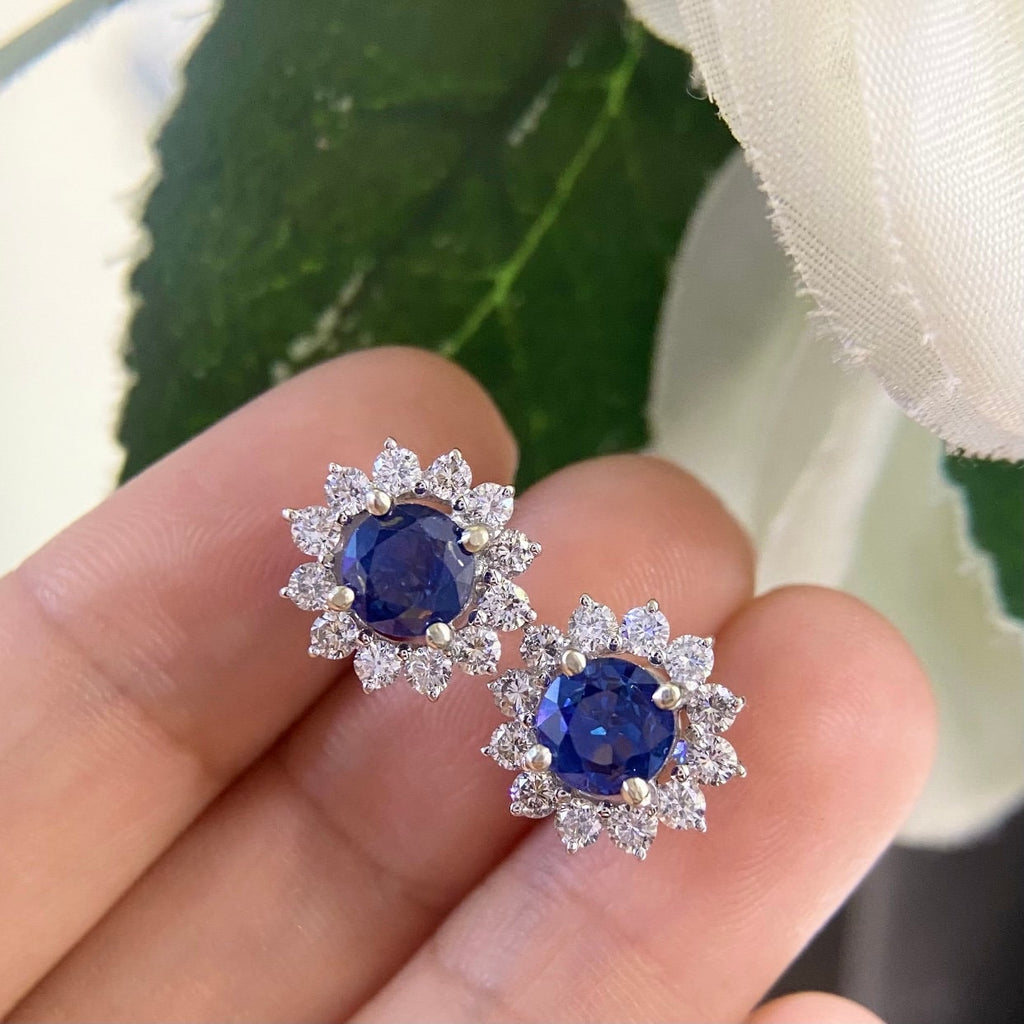 14K White Gold Earrings 2.46ct Sapphire with 1.15ct in Diamonds. SDER014 GJJJ (etsy image id: 4791765478)