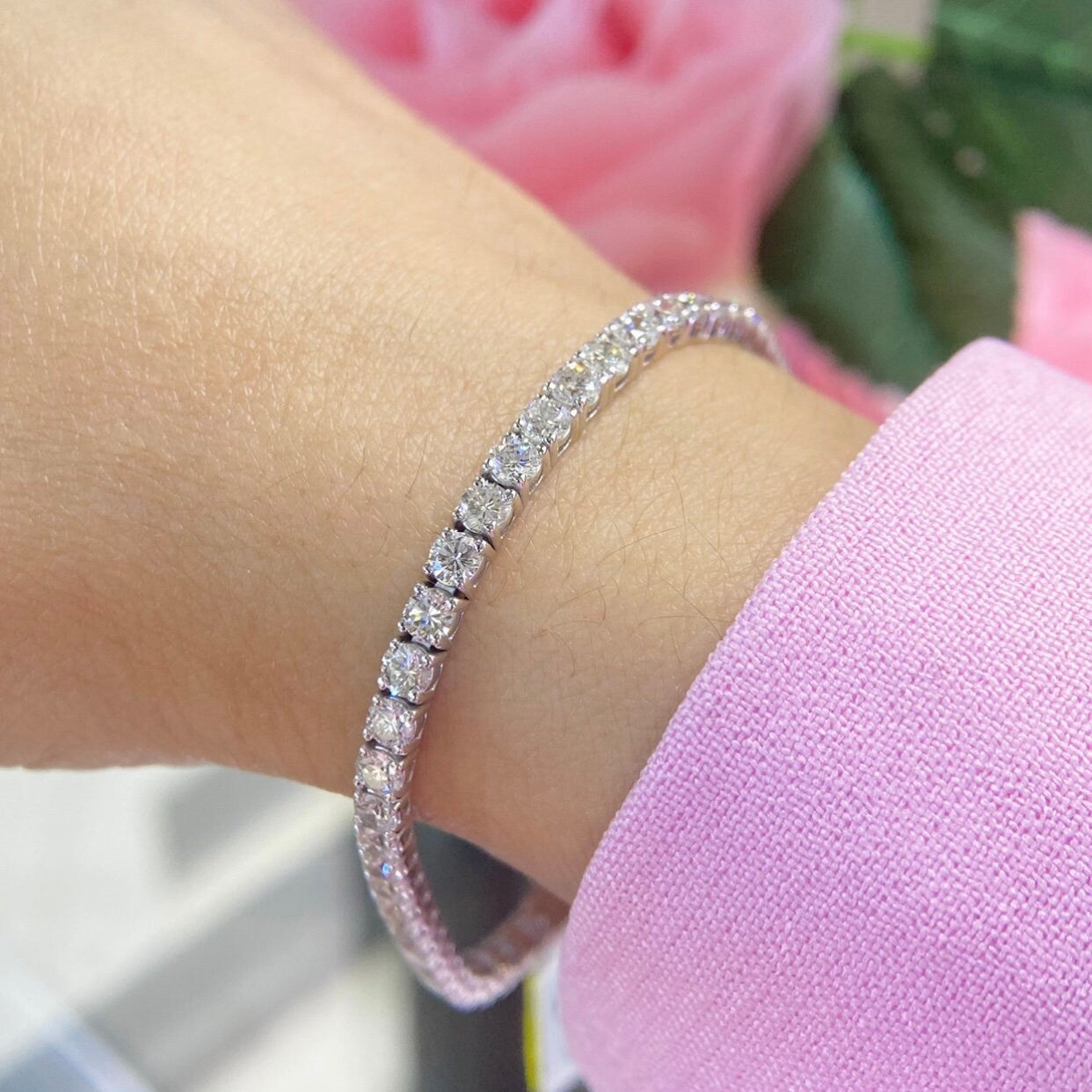 14K White Gold Natural Diamond 6.40ct Tennis Bracelet DB097 TGEJ (etsy image id: 4830112760)