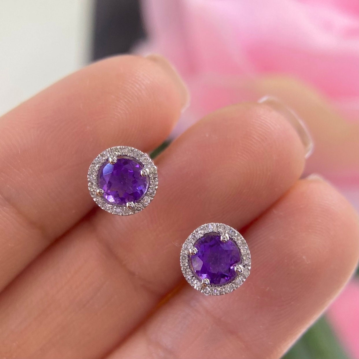 14K White Gold  0.96ct Amethyst & 0.11ct in Diamonds.  DC-E1422-161 IET (etsy image id: 4839147738)
