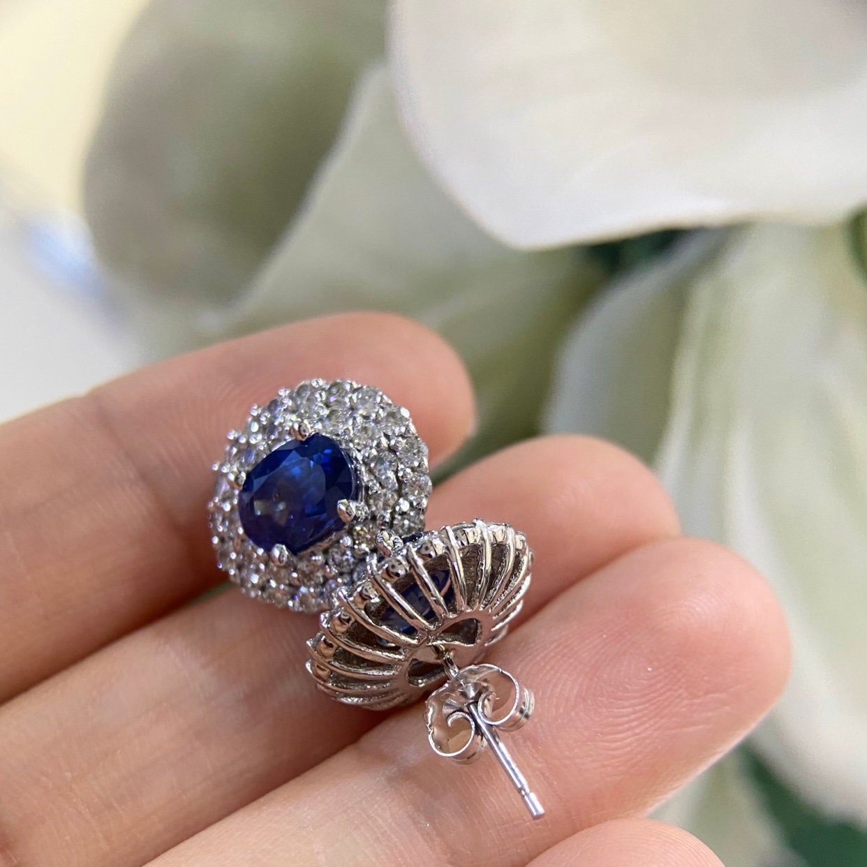 14K White Gold 3.50ct Sapphires Earrings with 1.76ct in Diamonds. SDER009 G,NJJ (etsy image id: 4839966199)