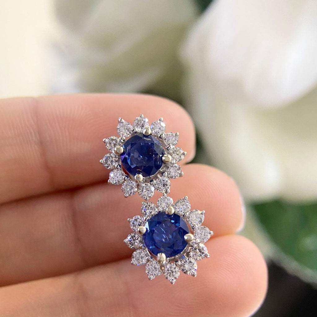 14K White Gold Earrings 2.46ct Sapphire with 1.15ct in Diamonds. SDER014 GJJJ (etsy image id: 4840028935)