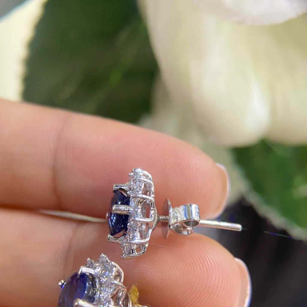 14K White Gold Earrings 2.46ct Sapphire with 1.15ct in Diamonds. SDER014 GJJJ (etsy image id: 4840033517)