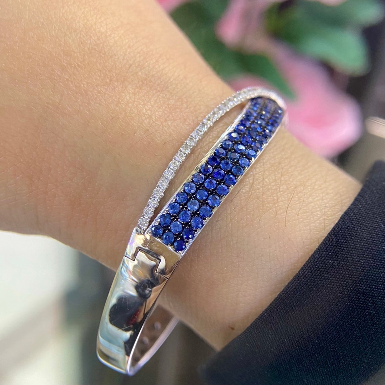 White Gold Bangle Bracelet with 6.15ct in Sapphires and 1.20ct in Diamonds (etsy image id: 4857118628)