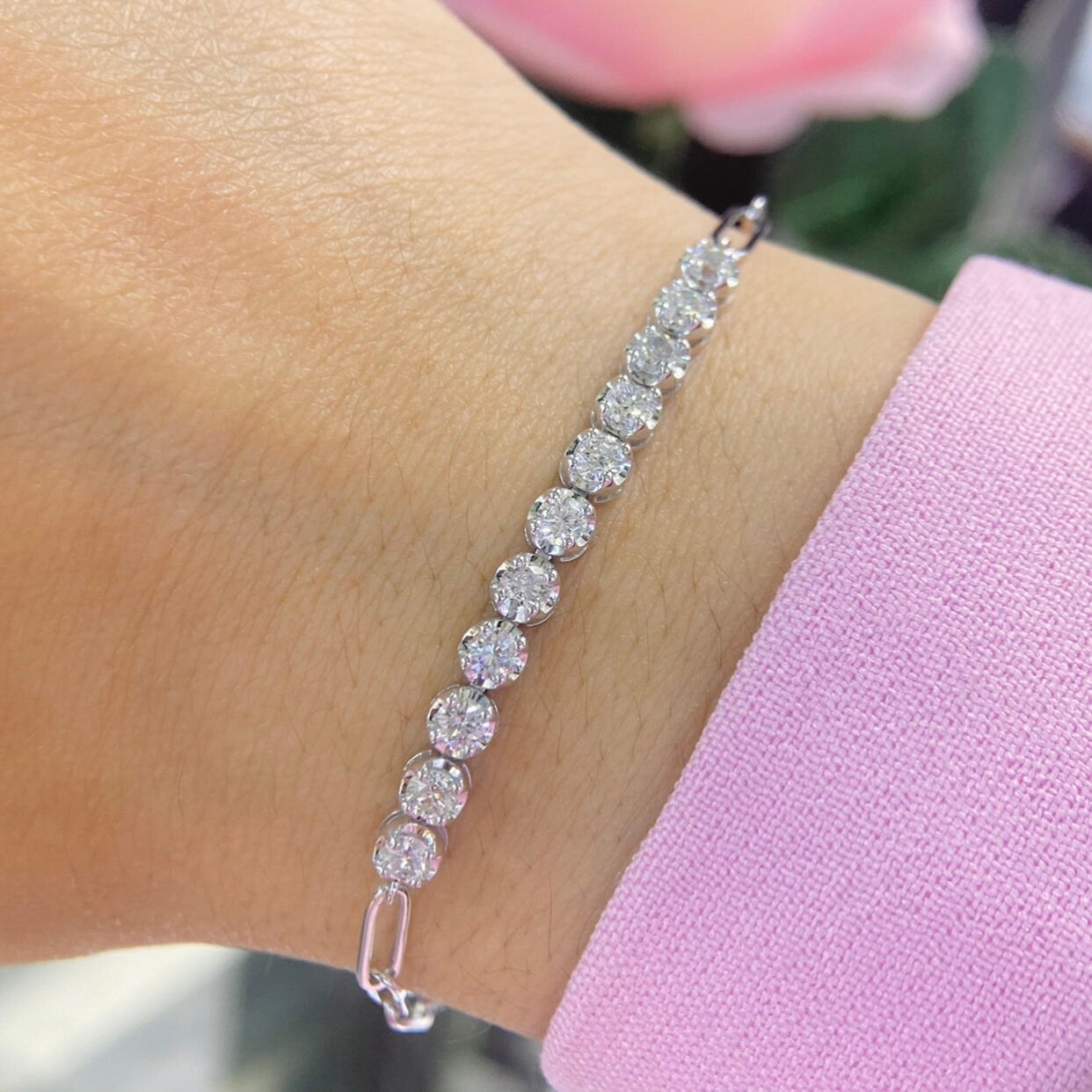 14K White Gold Bracelet tennis 1.30ct in natural diamonds . DB091 I,IJJ (etsy image id: 4878371333)