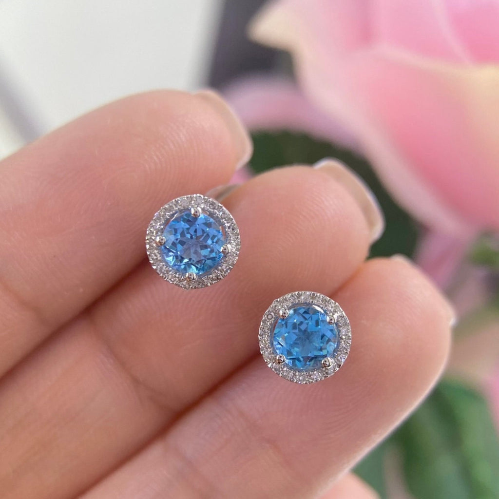 Natural  1.23ct Blue Topaz Earrings with 0.11c t in Diamonds. DCE-1422-162 (etsy image id: 4887378817)