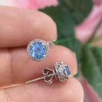 Natural  1.23ct Blue Topaz Earrings with 0.11c t in Diamonds. DCE-1422-162 (etsy image id: 4887378819)