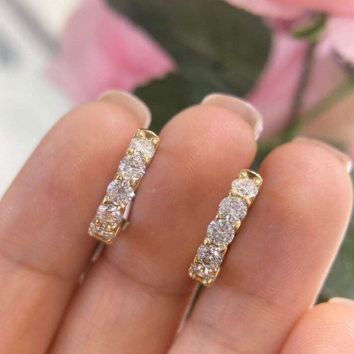 14K Yellow Gold Small Hoop Earrings 1.25ct Natural Diamonds Earrings (etsy image id: 4887434375)