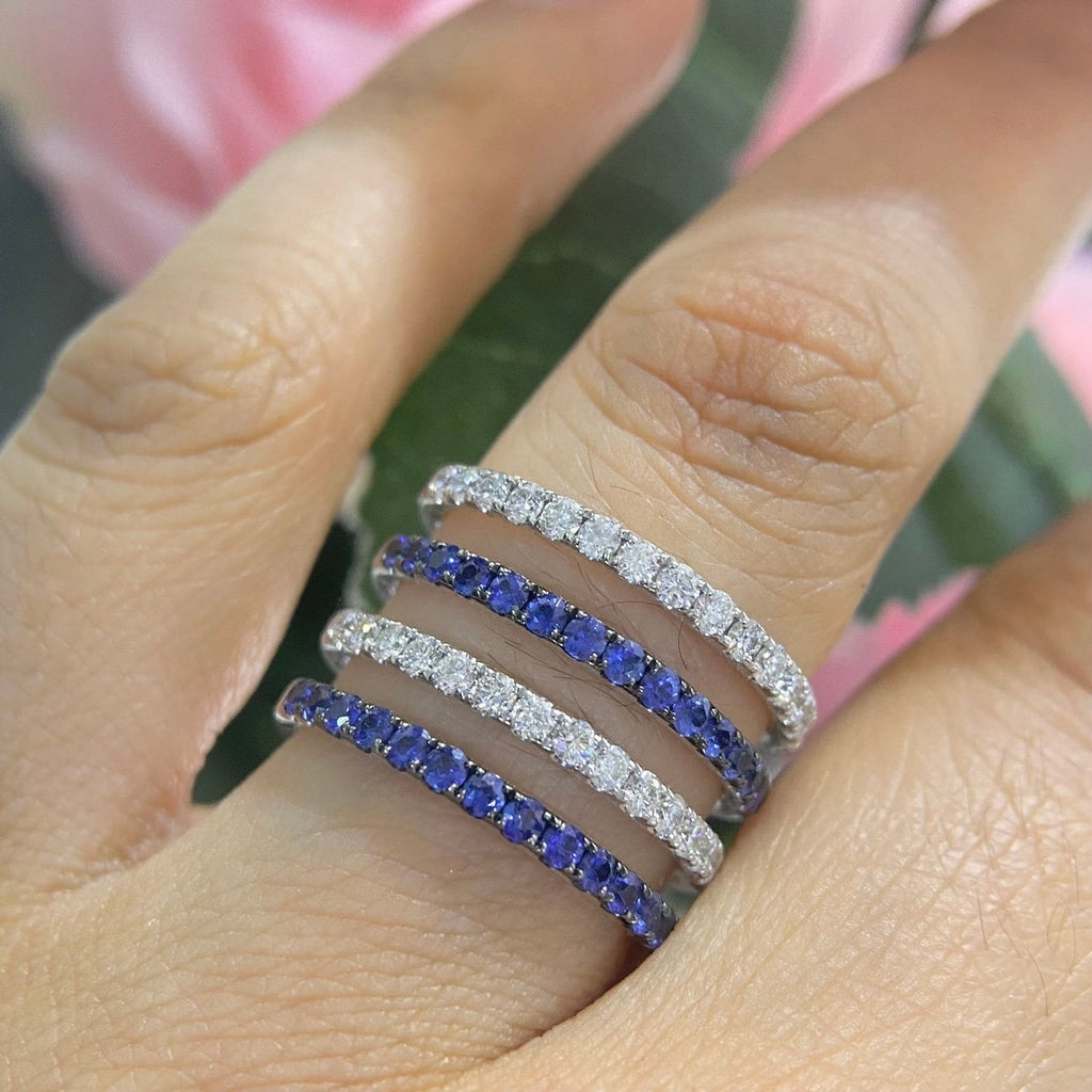 18K White Gold Four Row Ring with 1.00ct in Sapphires and 0.80ct in Diamonds. (etsy image id: 4887483357)