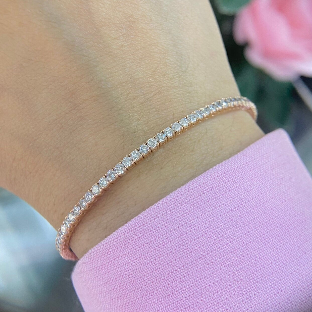 14K Rose Gold Bangle Tennis style  with 3.32ct in Diamonds (etsy image id: 4892271180)