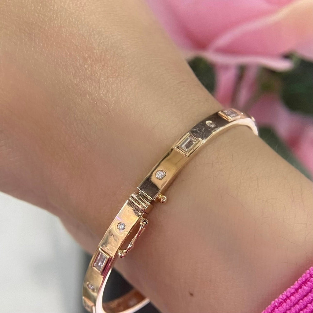 14K Rose Gold Bangle with 0.95ct Natural diamonds. (etsy image id: 4898413376)