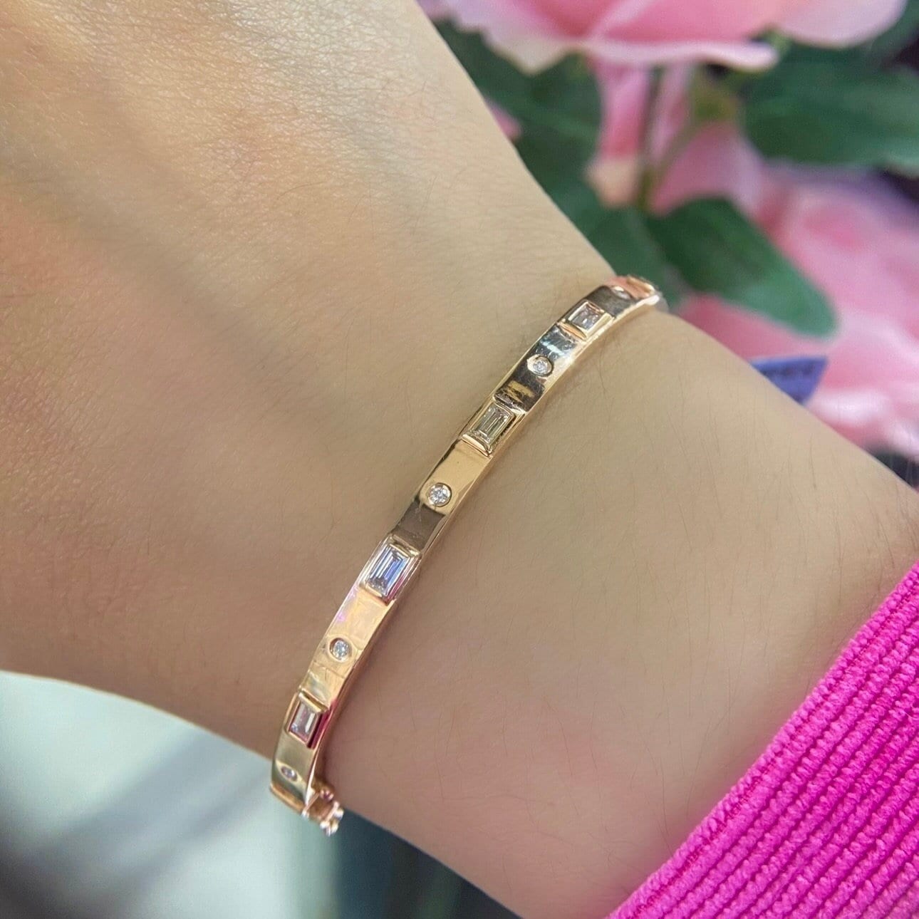 14K Rose Gold Bangle with 0.95ct Natural diamonds. (etsy image id: 4898434416)