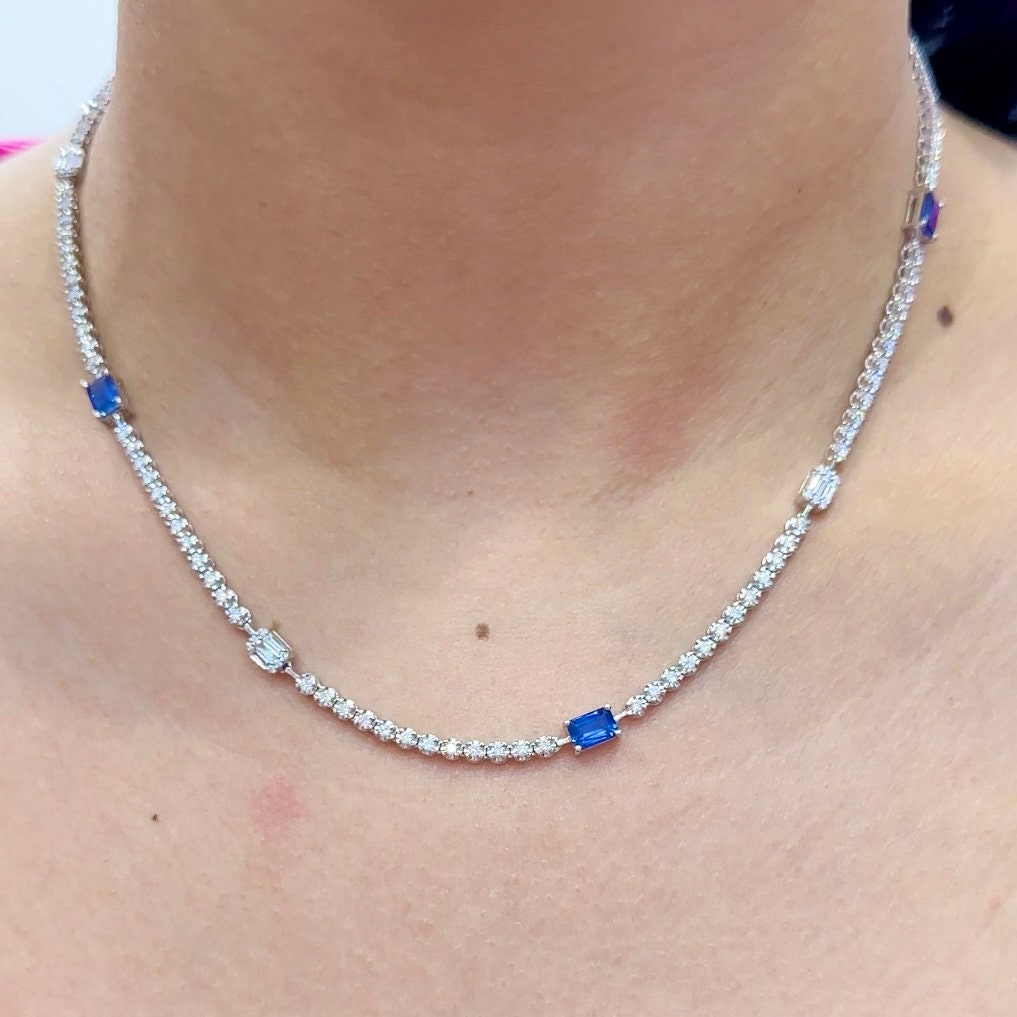 18K White Gold Tennis Necklace with 1.94ct Natural Sapphires & 3.02ct in Natural Diamonds (etsy image id: 4898815120)