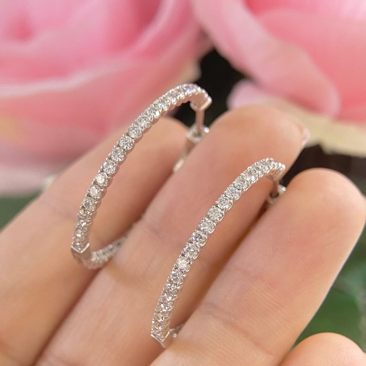 14K White Gold 1.55ct Natural Diamonds Hoops Earrings .DIER056 IIJJ (etsy image id: 4901690554)