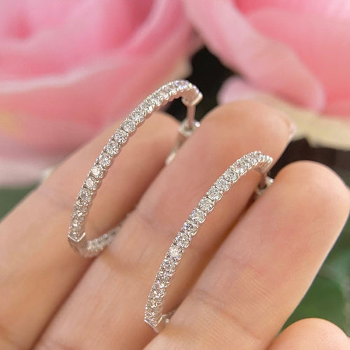 14K White Gold 1.55ct Natural Diamonds Hoops Earrings .DIER056 IIJJ (etsy image id: 4901690554)