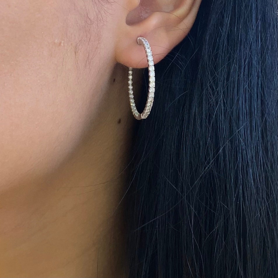 14K White Gold 1.55ct Natural Diamonds Hoops Earrings .DIER056 IIJJ (etsy image id: 4901693758)