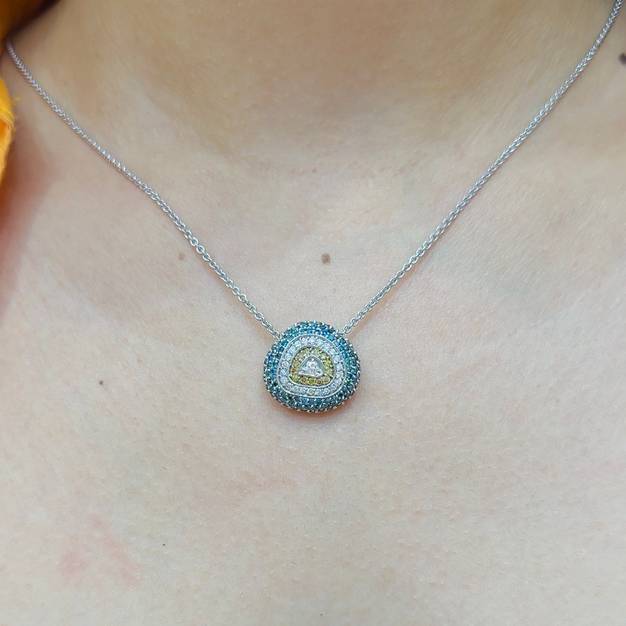 18K White Gold Pendent with Natural Sapphires & 0.50ct Diamonds. ITJJ (etsy image id: 4901856110)