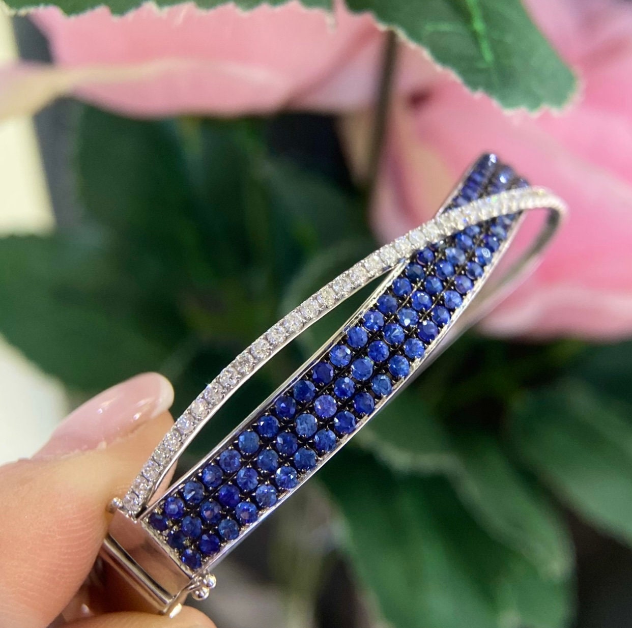 White Gold Bangle Bracelet with 6.15ct in Sapphires and 1.20ct in Diamonds (etsy image id: 4905376813)