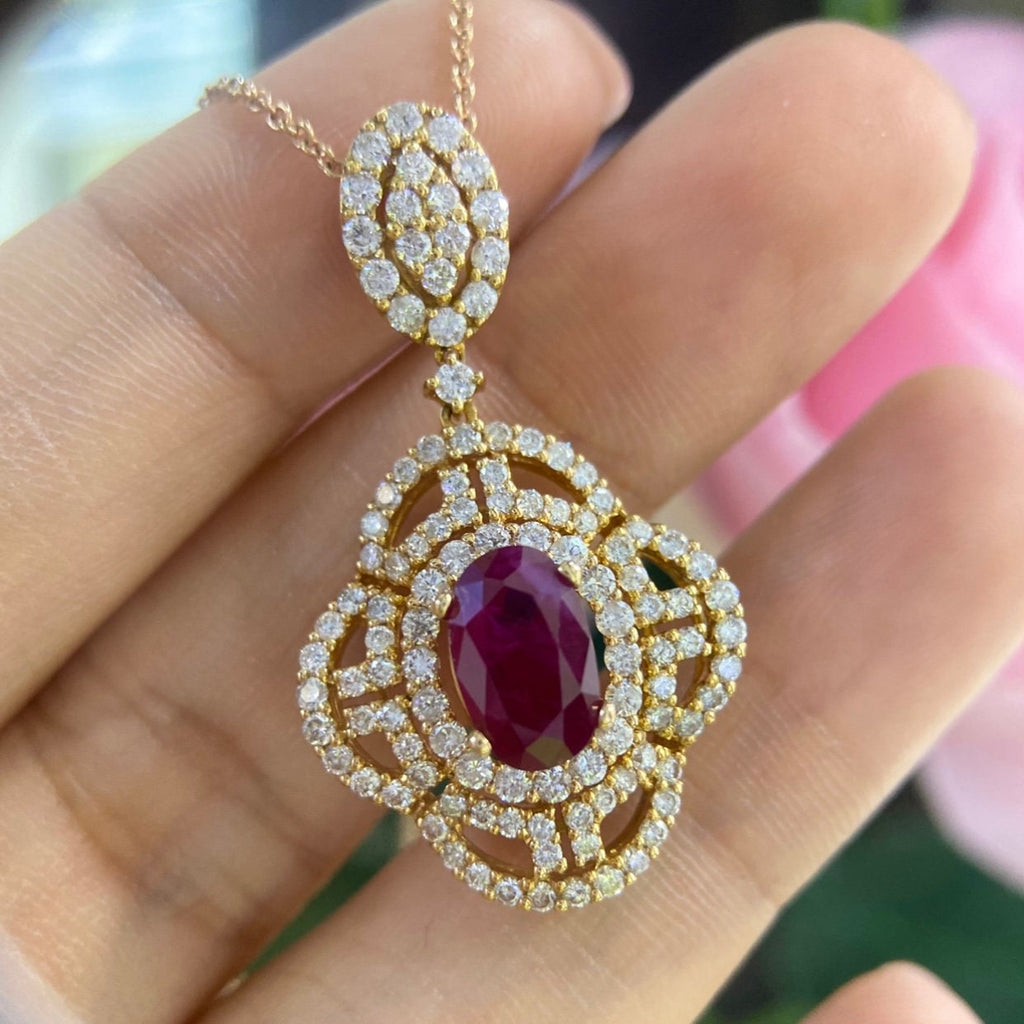 18K Rose Gold 2.27CT Natural Ruby Pendant with 1.82ct in Diamonds __etsy:4920011570