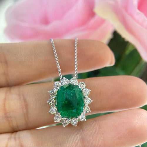 14K White Gold 4.85CT Emerald & 1.30ct Diamond  pendant EMDN016 ATJJ __etsy:4920025096