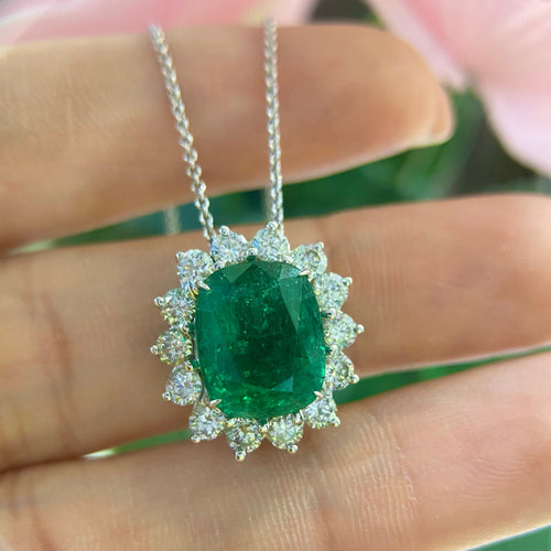 14K White Gold 4.85CT Emerald & 1.30ct Diamond  pendant EMDN016 ATJJ __etsy:4920025210