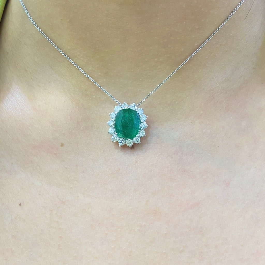 14K White Gold 4.85CT Emerald & 1.30ct Diamond  pendant EMDN016 ATJJ __etsy:4920031534