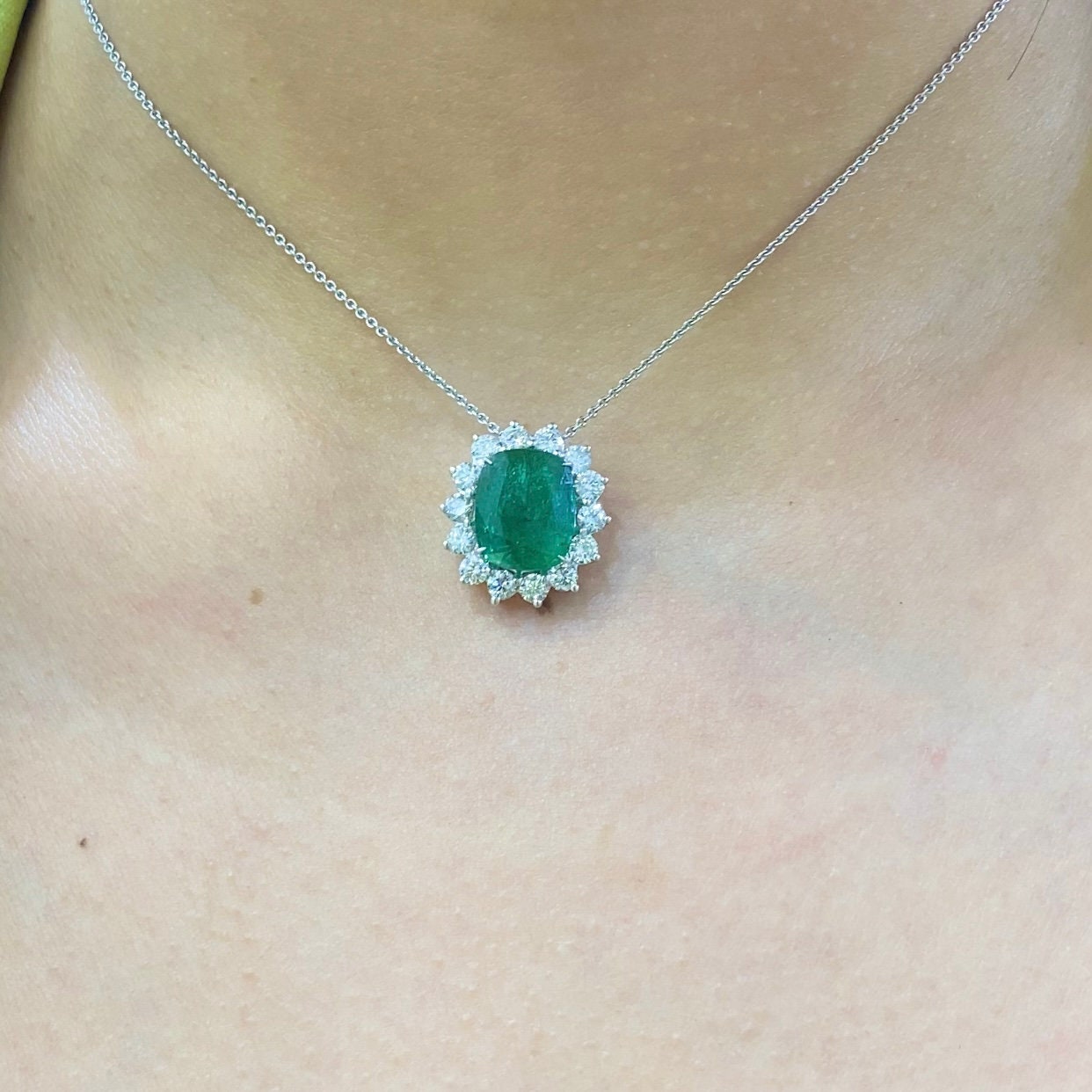 14K White Gold 4.85CT Emerald & 1.30ct Diamond  pendant EMDN016 ATJJ __etsy:4920031534